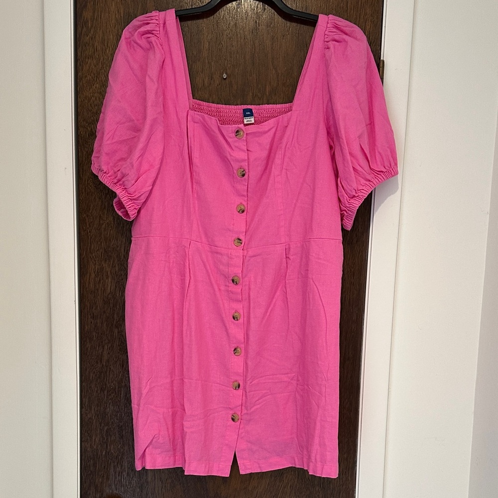 Pink Button-Down Puff Sleeve Top